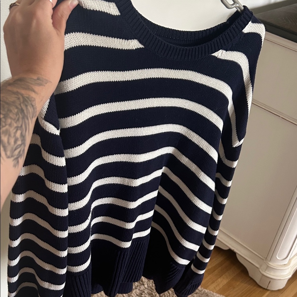 GAP Navy and Cream Striped Crew Neck Sweater